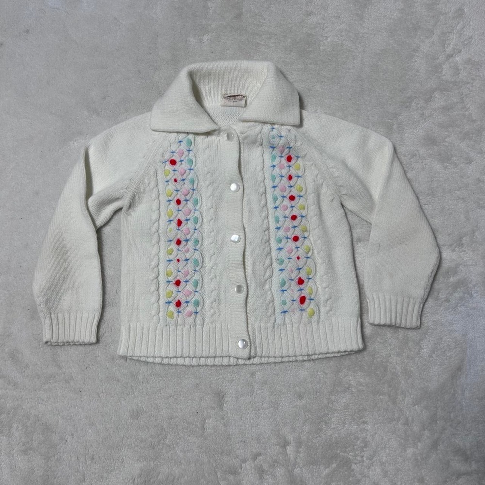 Vintage 70s Fresh Paint Toddler Girl Cardigan Sweater